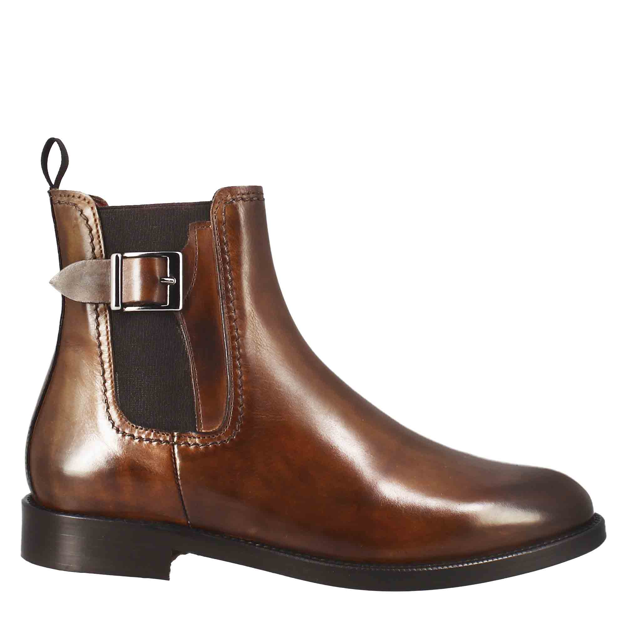 Leonardo Shoes Stivali Donna Pelle Marrone Chiaro Tacco Basso