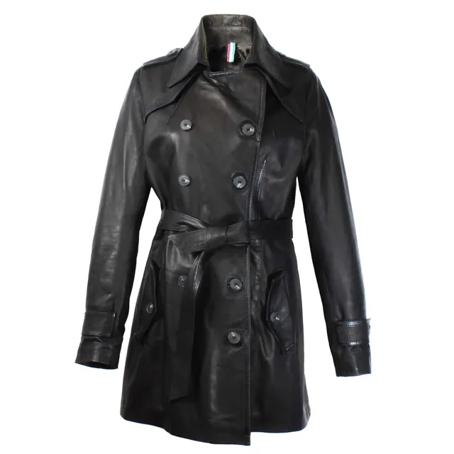 Leonardo Shoes Giacca Trench Donna Nero in Pelle