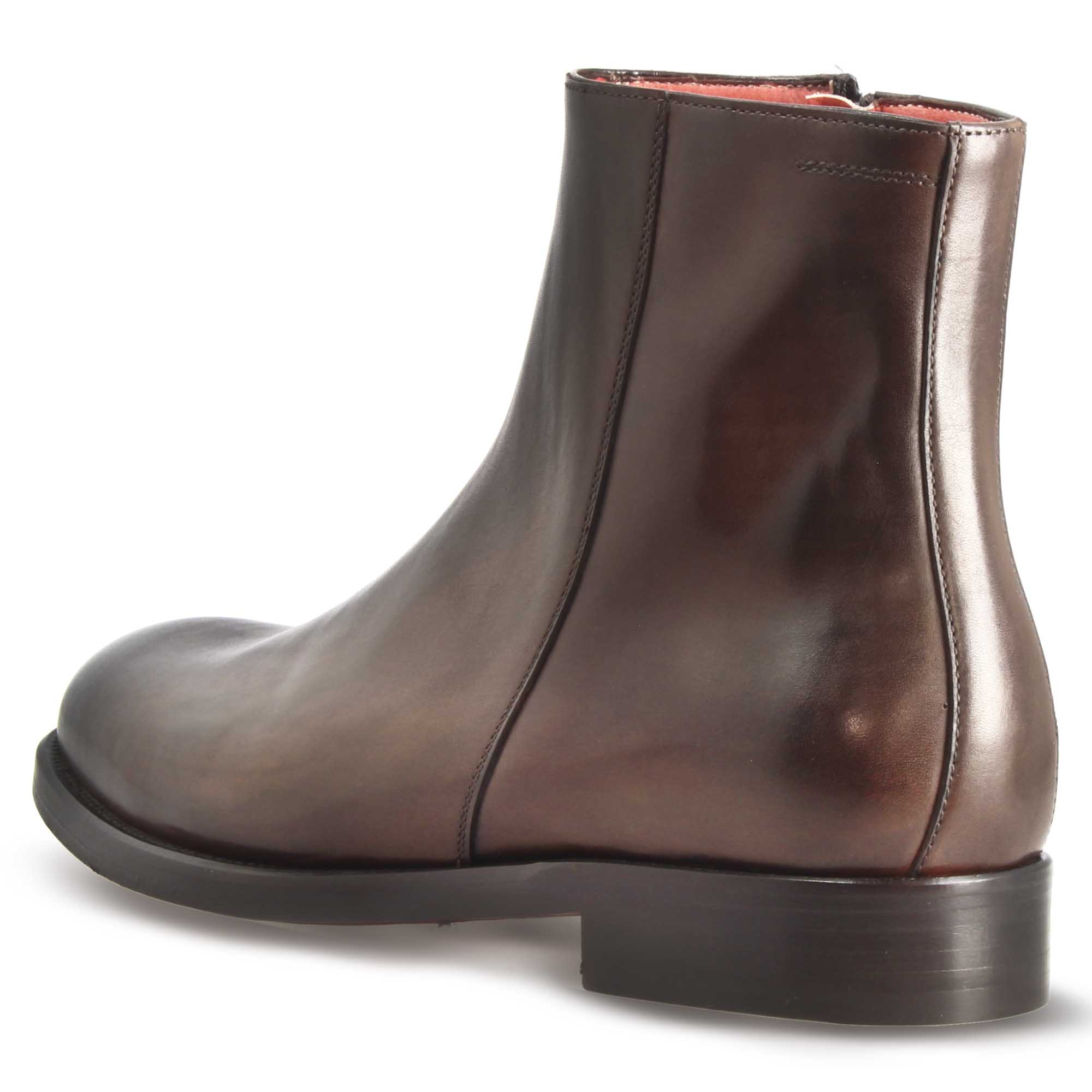 Leonardo Shoes Stivaletti Uomo Pelle Marrone Scuro Cerniera