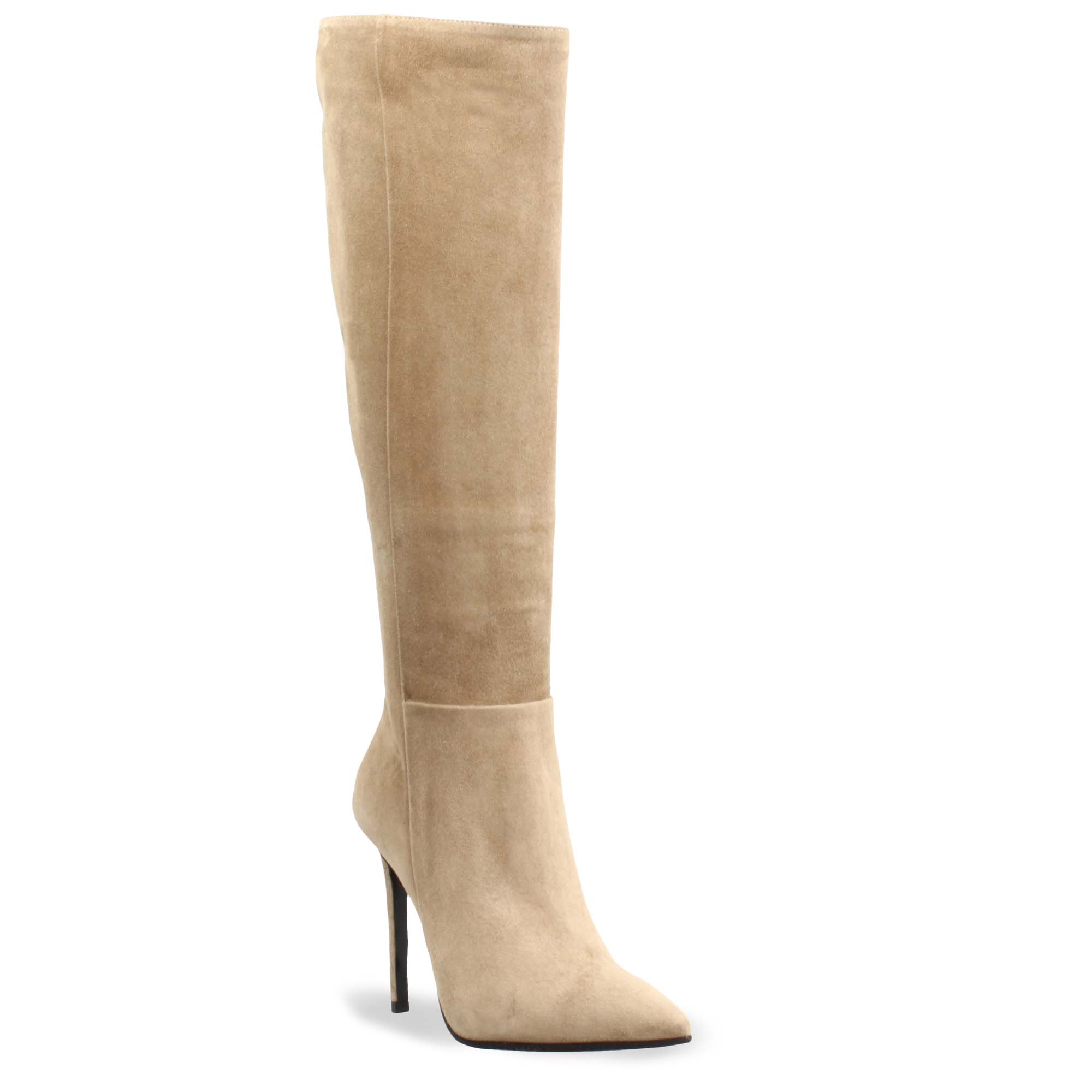 Leonardo Shoes stivali donna camoscio beige tacco 12