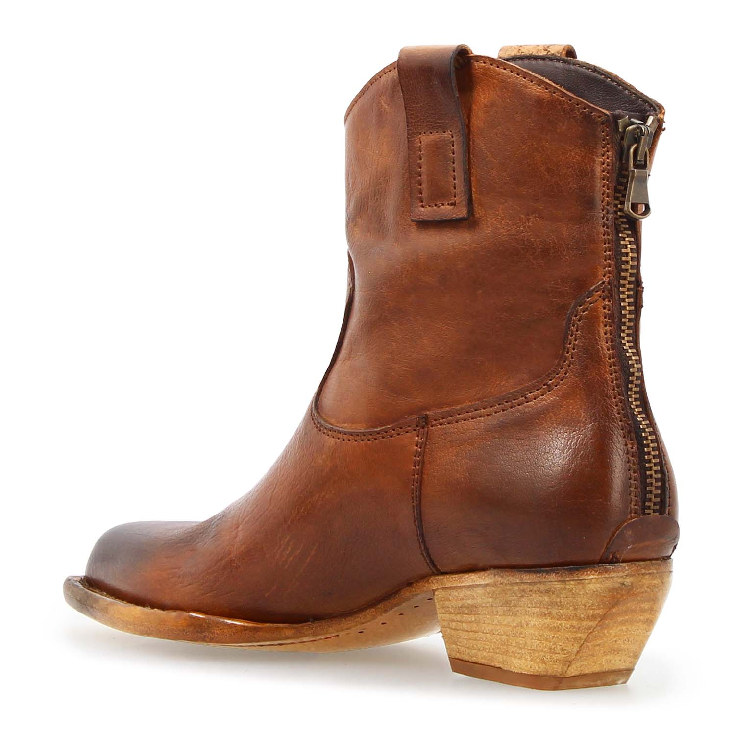 Leonardo Shoes Velvet Texano Donna Pelle Marrone Sfumato