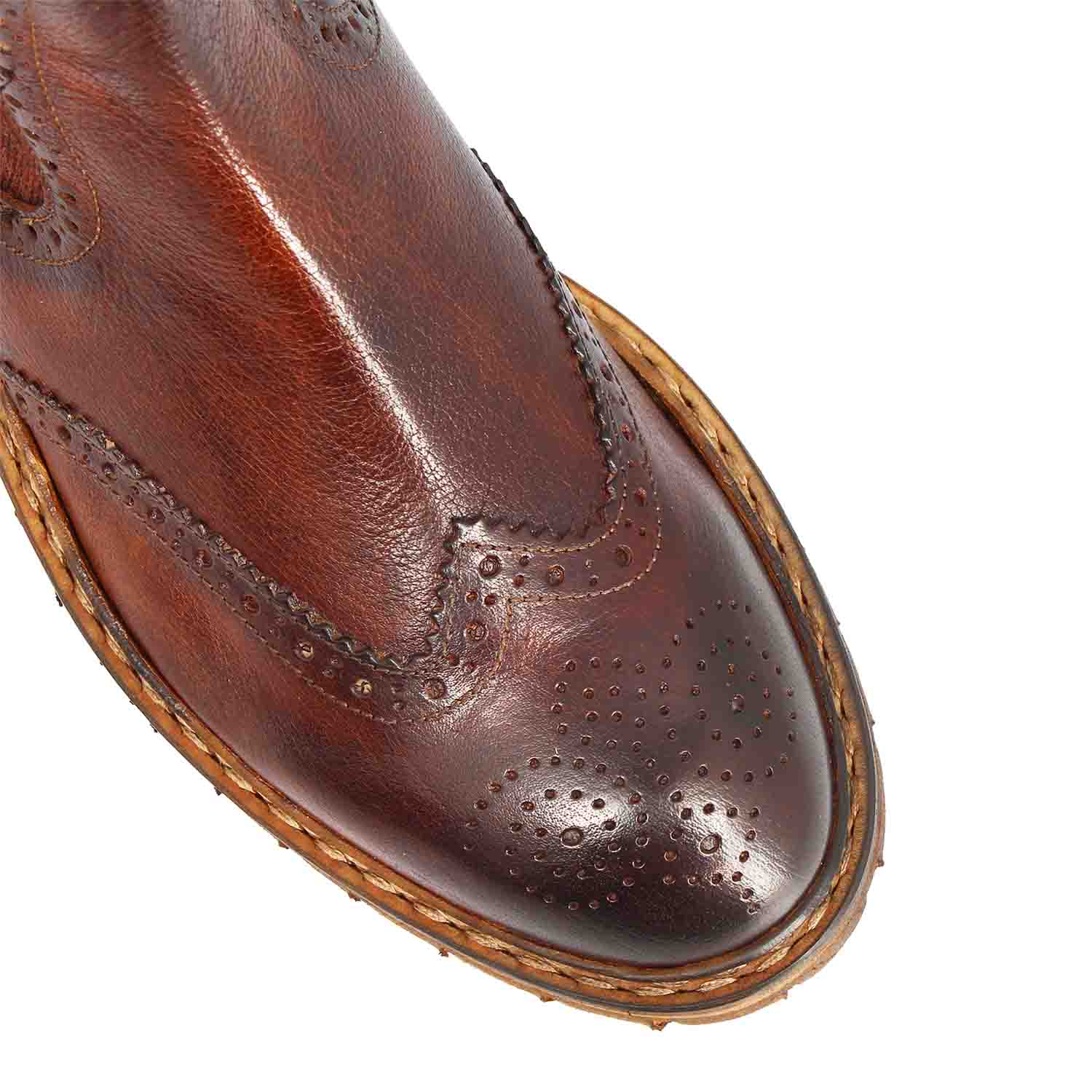 Leonardo Shoes Basilio Stivaletto Chelsea Brogue Pelle Marrone