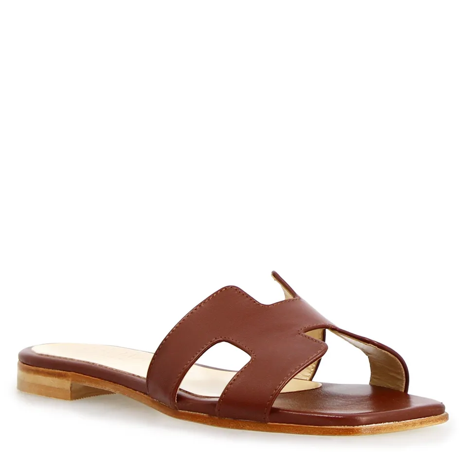 Leonardo Shoes Harmony sandalo donna marrone scuro nappa tacco 1 cm