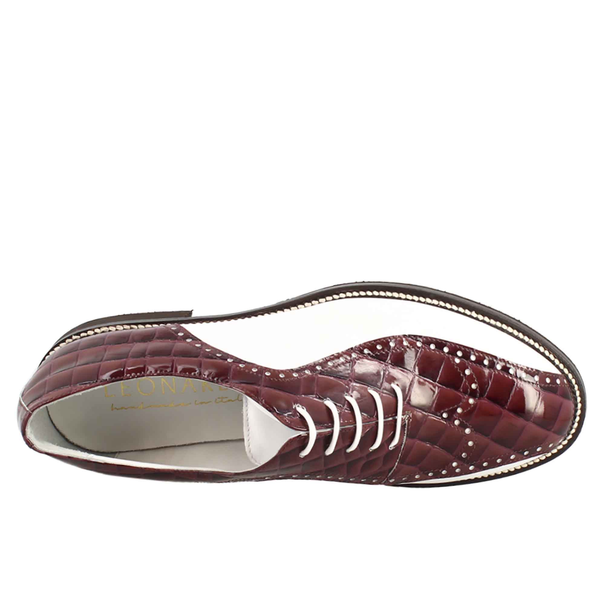 Leonardo Golf Scarpe da Golf Pelle Bianco Bordeaux Cocco