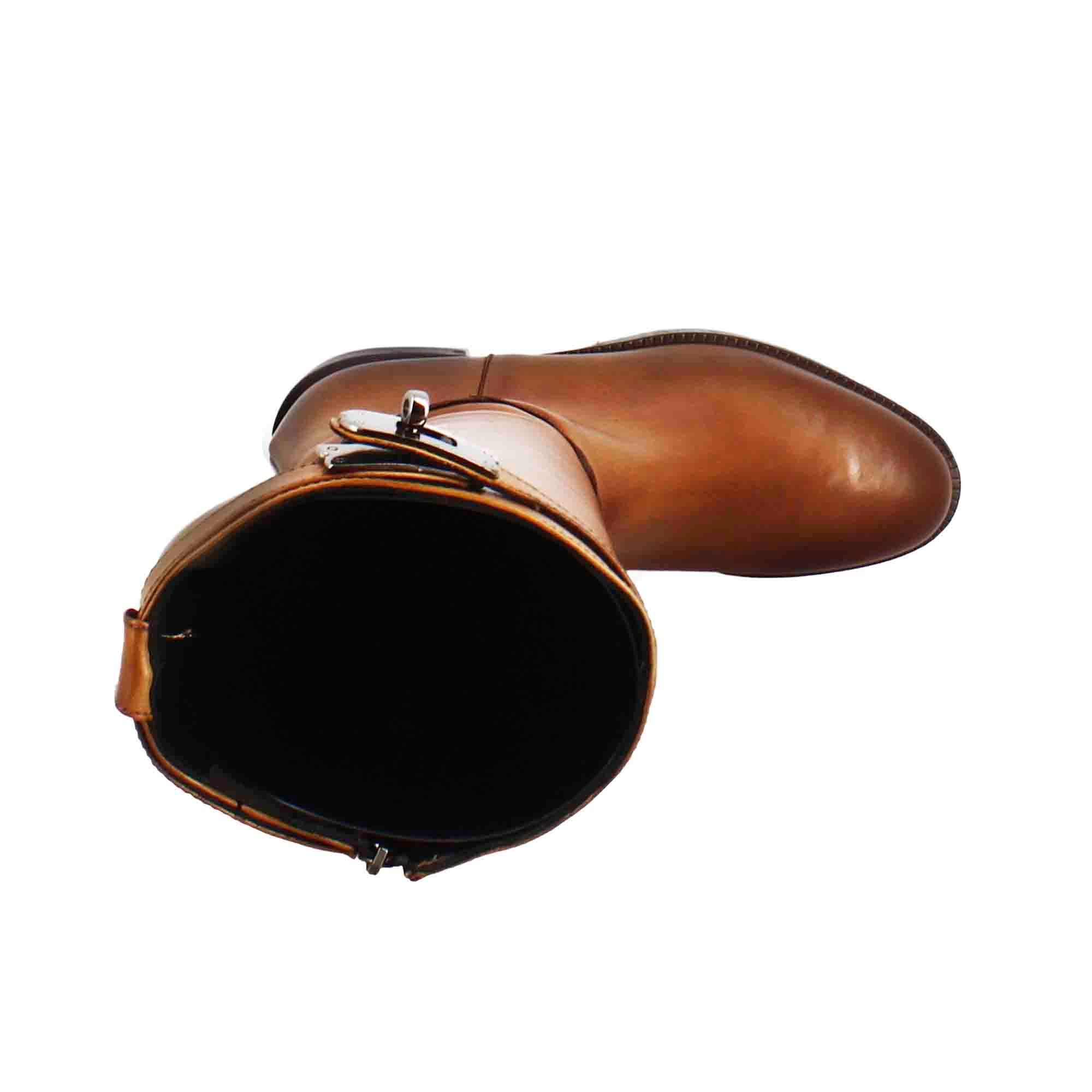Leonardo Shoes Stivali donna ginocchio pelle marrone tacco basso