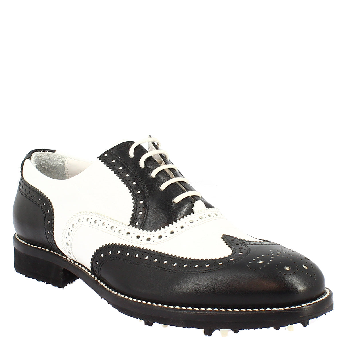 Leonardo Shoes Golf Scarpe da Golf Pelle Bianco Nero Brogue