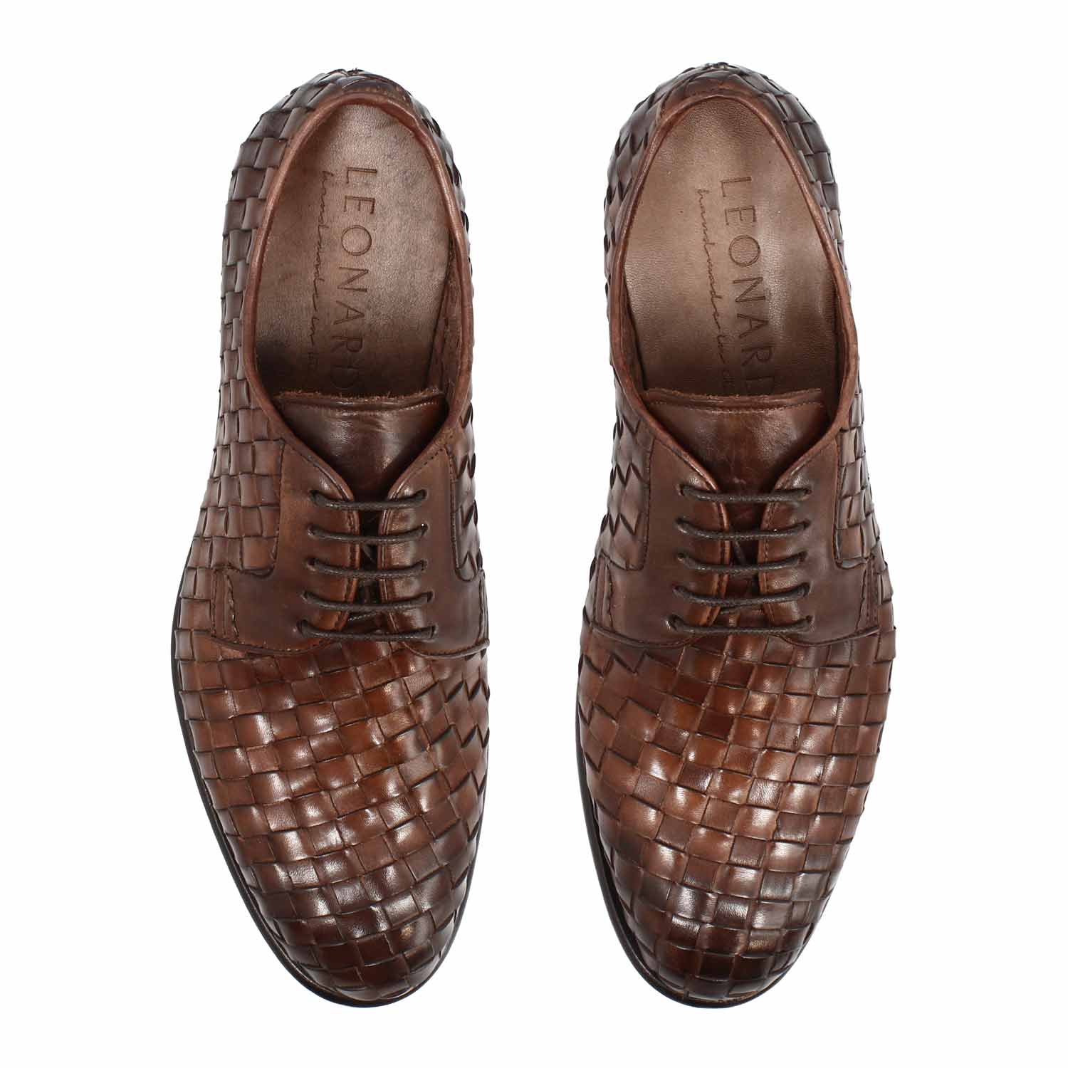 Leonardo Shoes Cipriano derby marrone pelle intrecciata