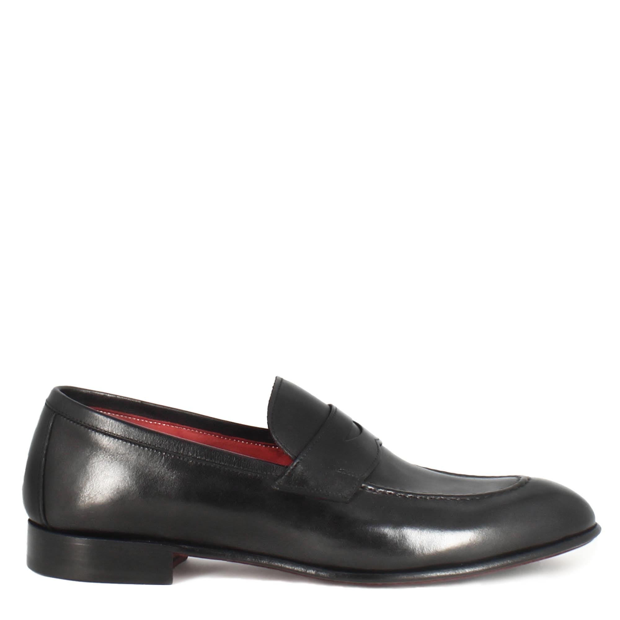 Leonardo Shoes Mocassino Uomo Pelle Nero Classico Cuoio