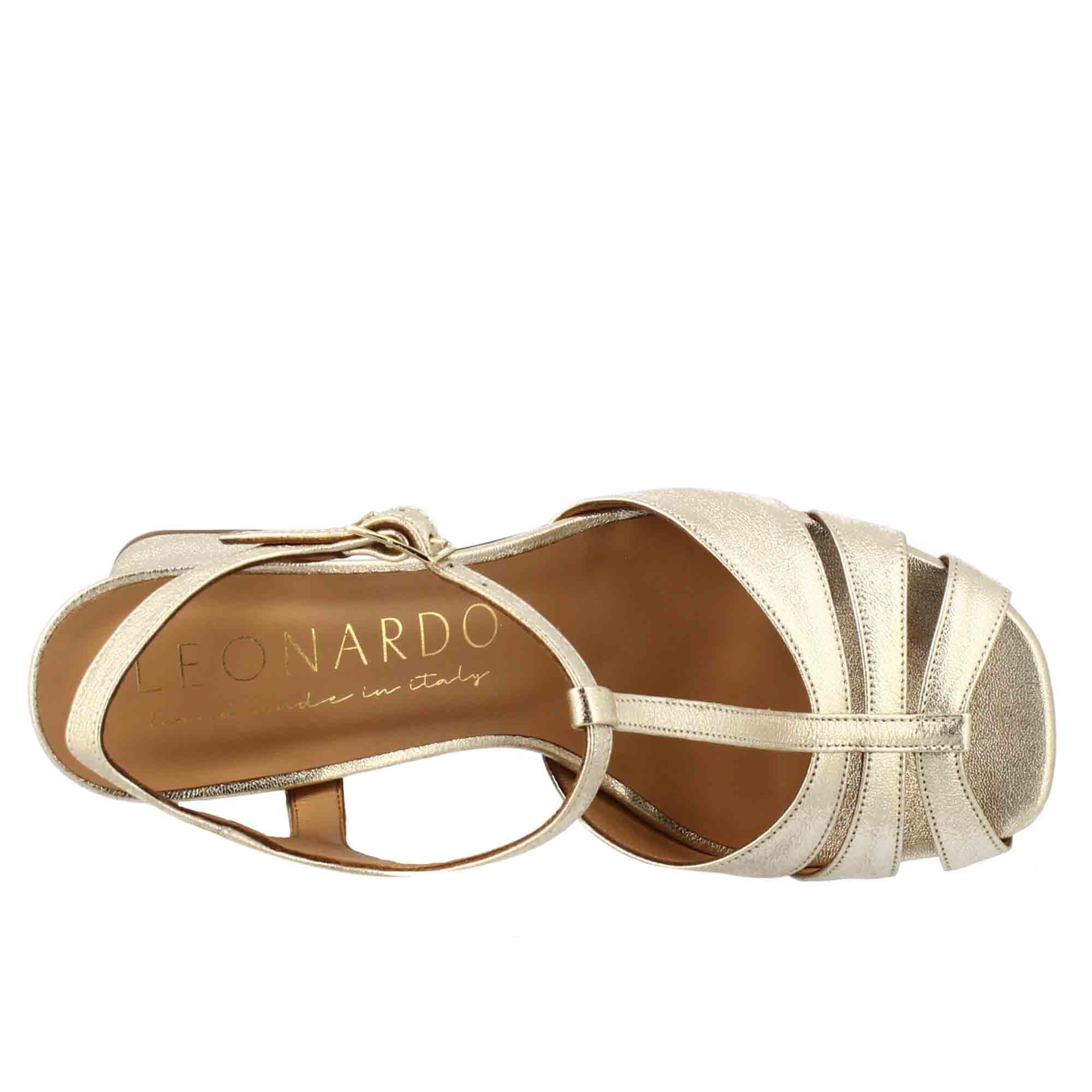 Leonardo Sandali Donna Platino Gabbia Pelle Tacco 8 cm
