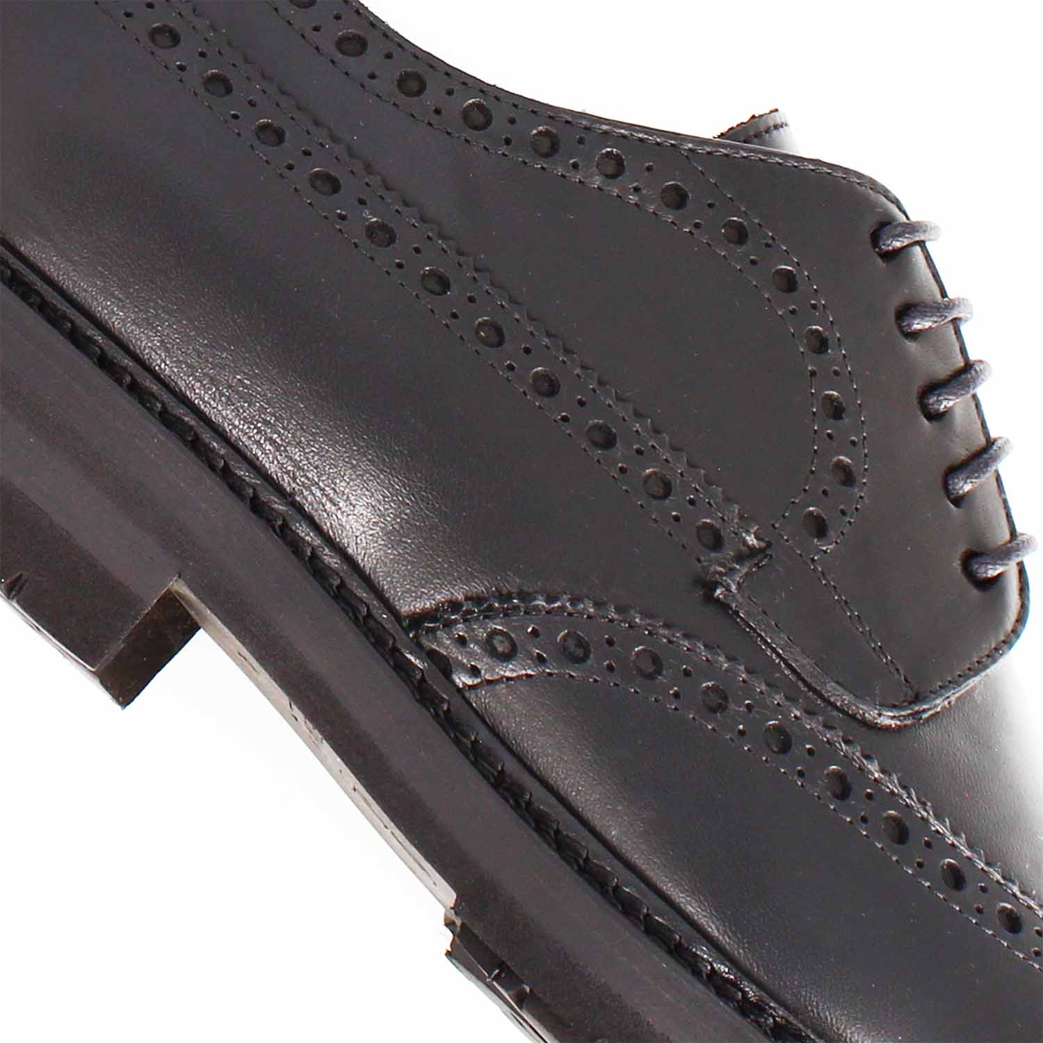 Leonardo Massimo derby brogue pelle nera suola gomma