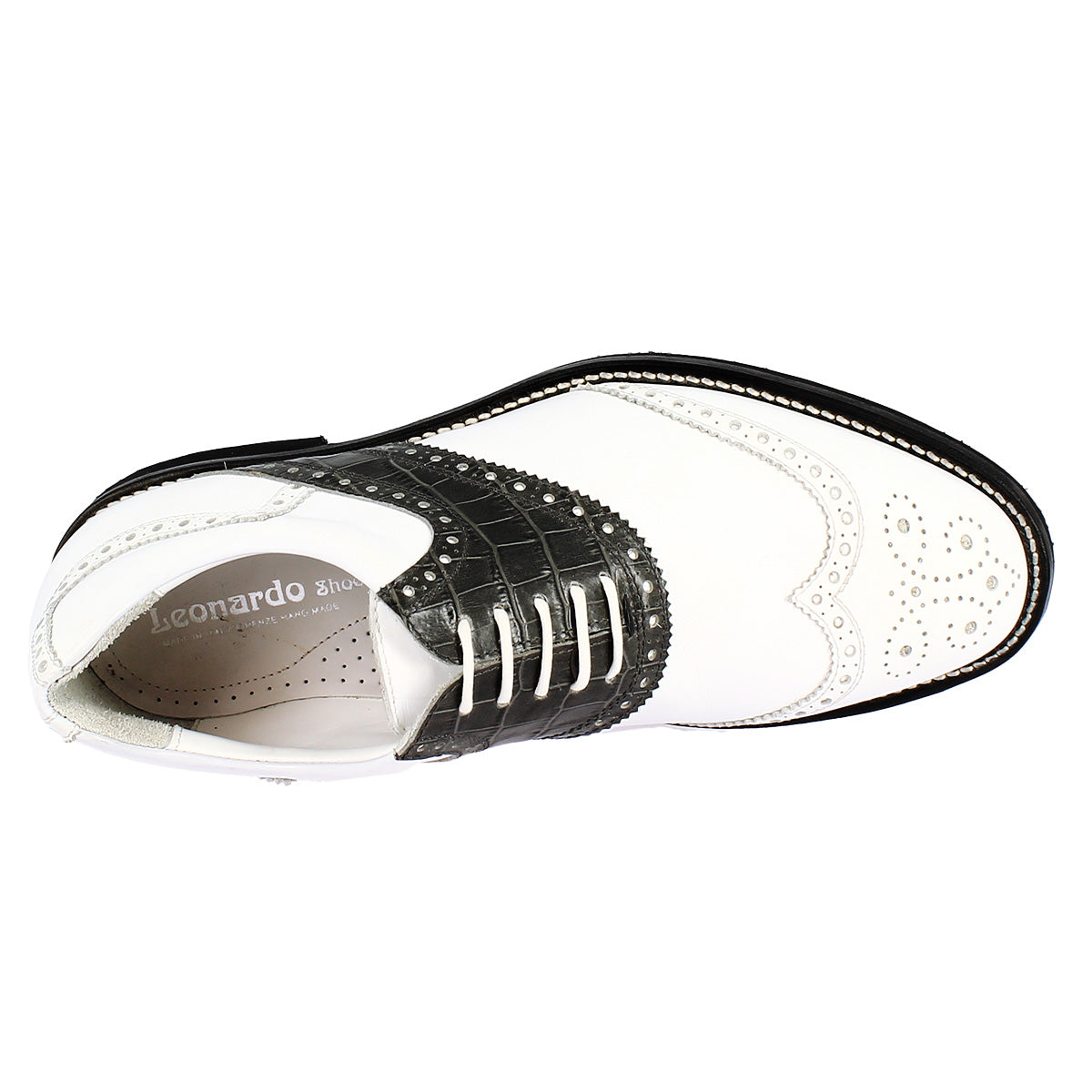 Leonardo Shoes Golf Calzature scarpe golf pelle bianco nero