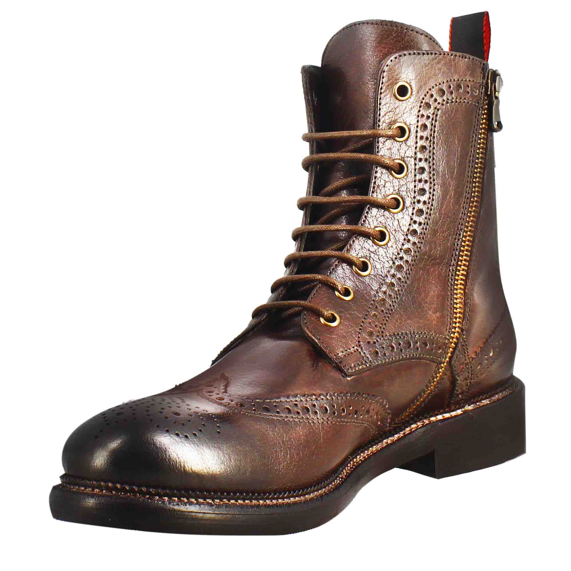 Leonardo Shoes Stivaletti uomo anfibi pelle bronzata lacci