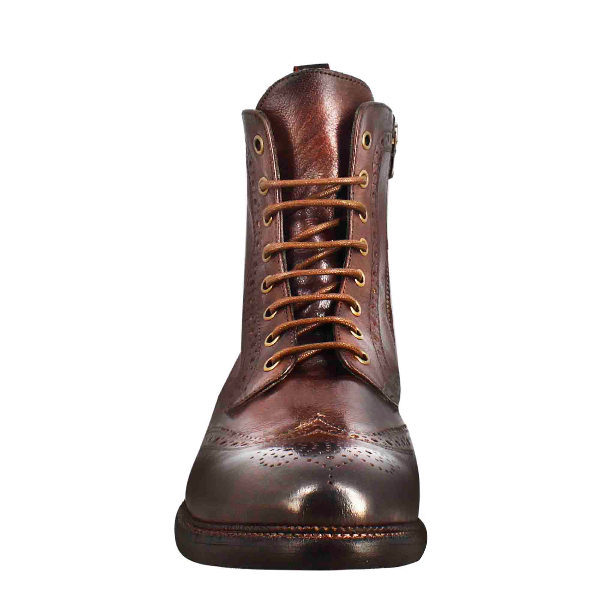 Leonardo Shoes Stivaletti uomo anfibi pelle bronzata lacci
