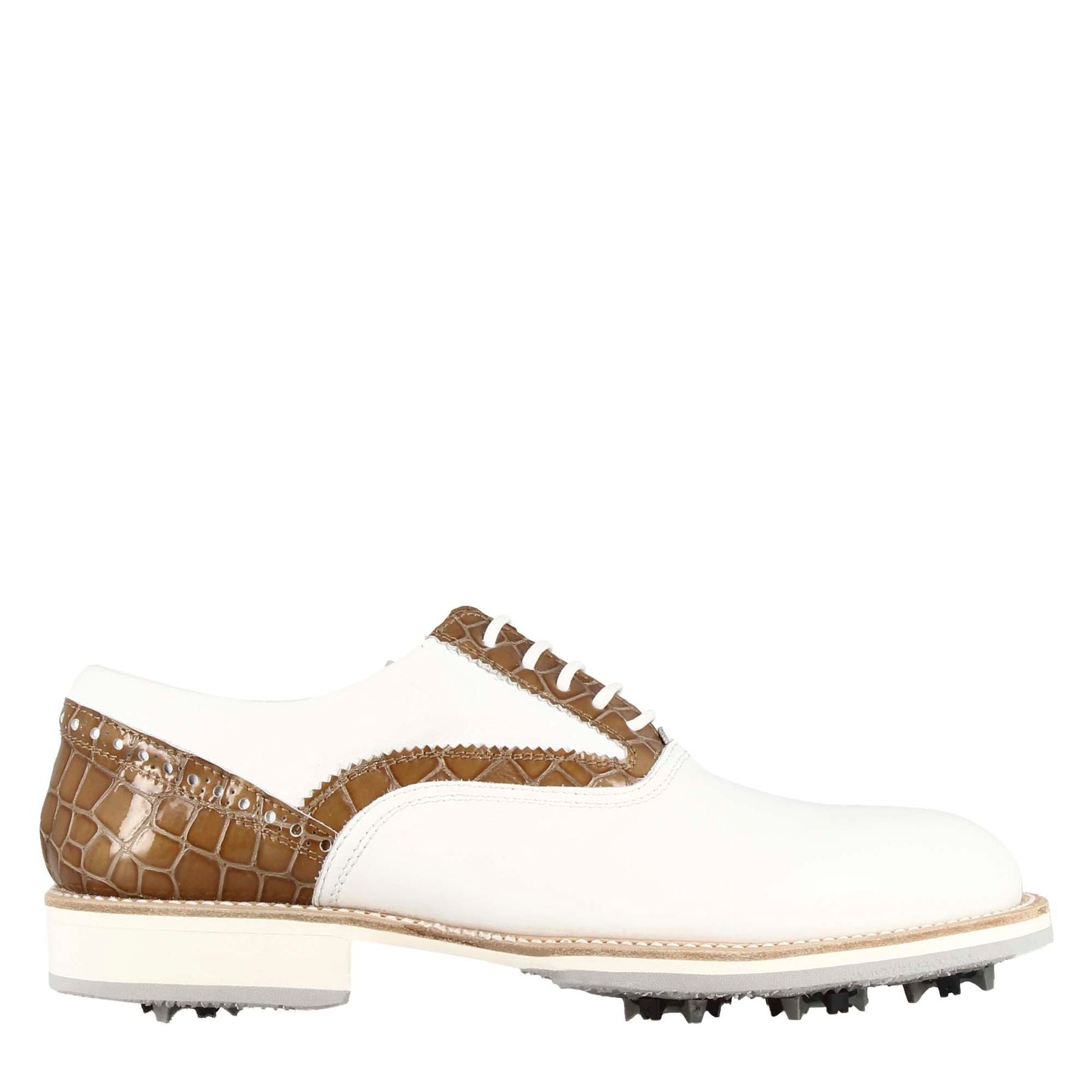Leonardo Shoes Golf scarpe da golf bianco marrone pelle tacchetti