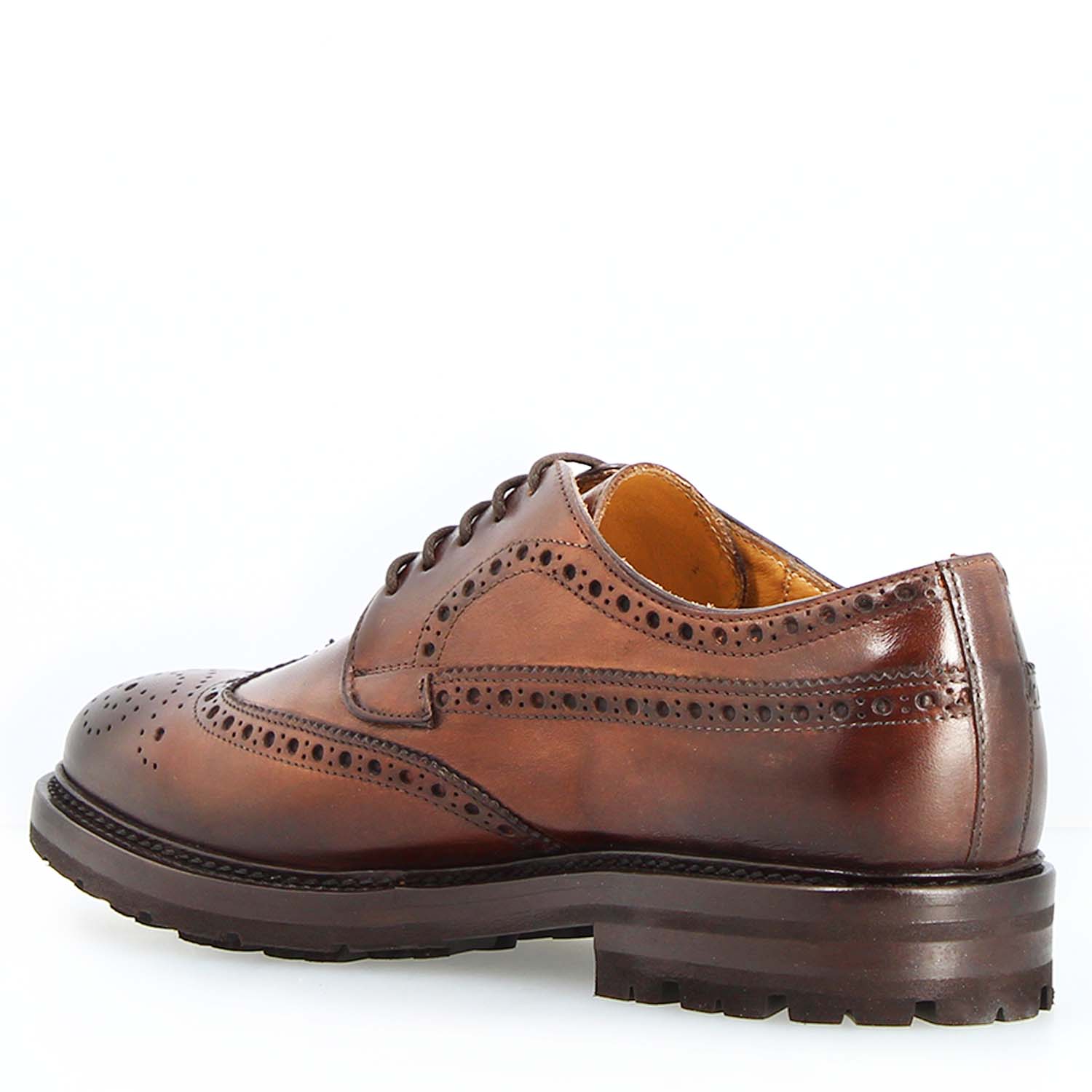 Leonardo Shoes Massimo Derby Brogue Marrone Pelle