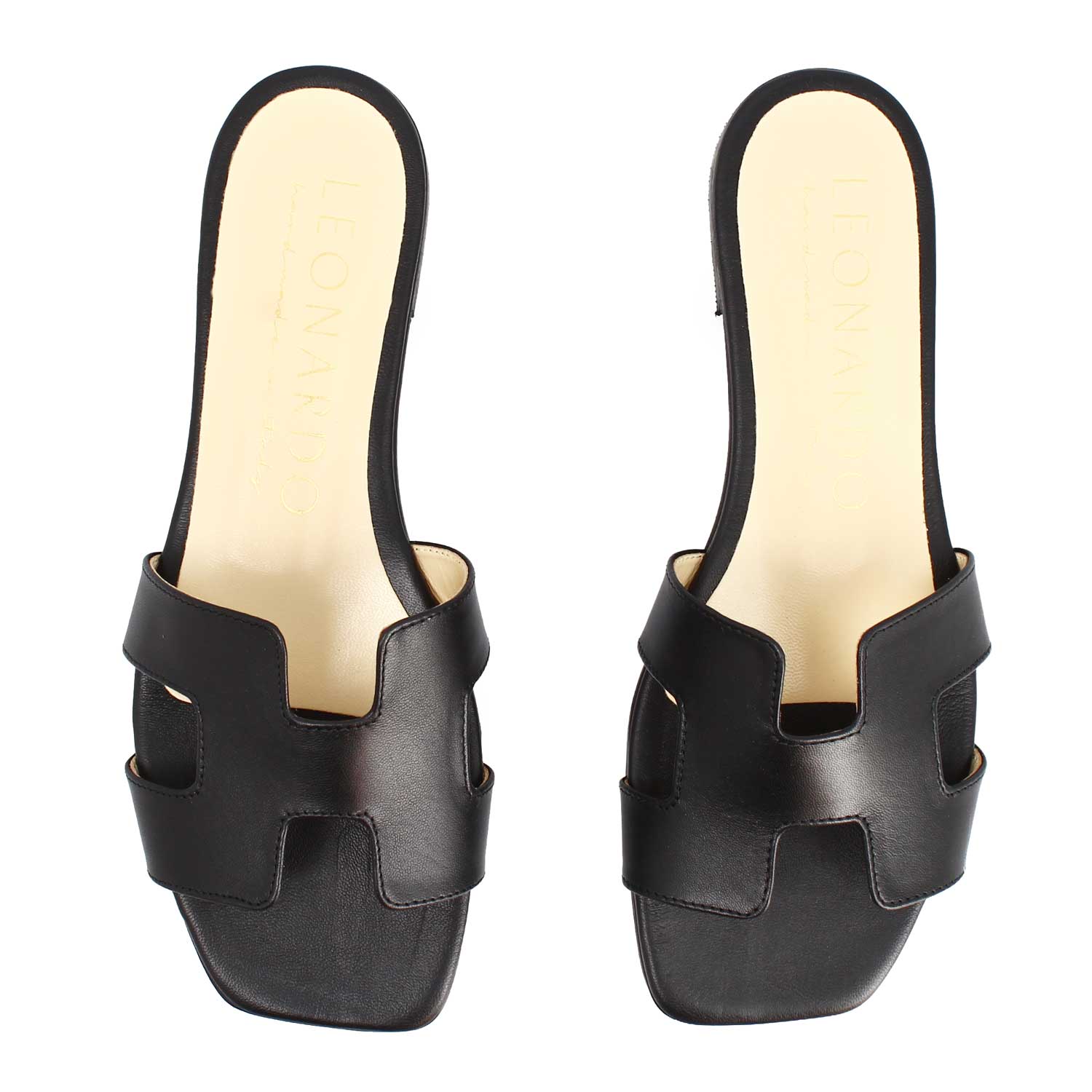Leonardo Shoes Harmony Sandali Donna Neri Nappa Tacco 1 cm