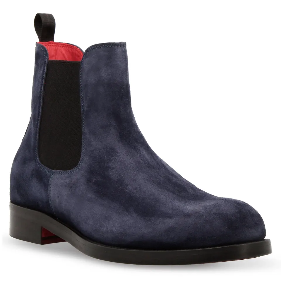 Leonardo Shoes Stivaletti Uomo Chelsea Camoscio Blu