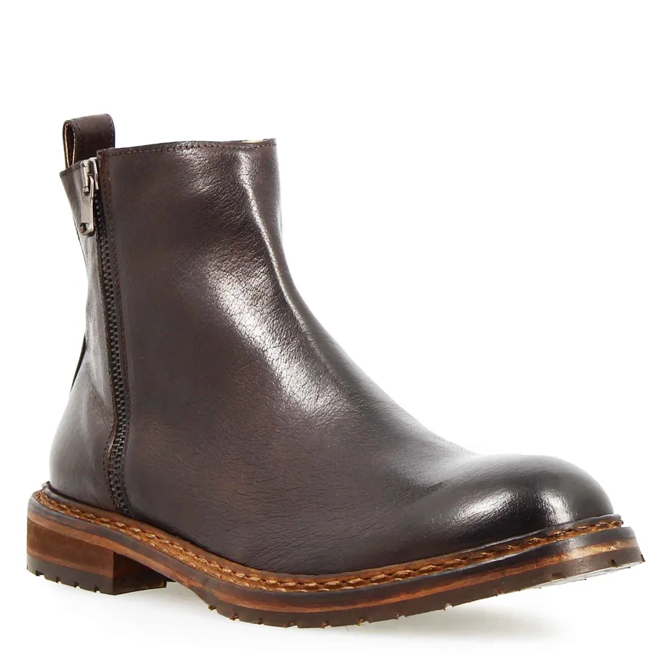 Leonardo Shoes Enea Stivaletti Uomo Marrone Scuro Zip