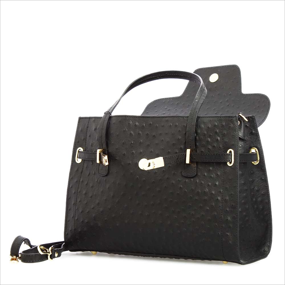 Leonardo Shoes Rosetta L Borsa Mano Pelle Nero Struzzo