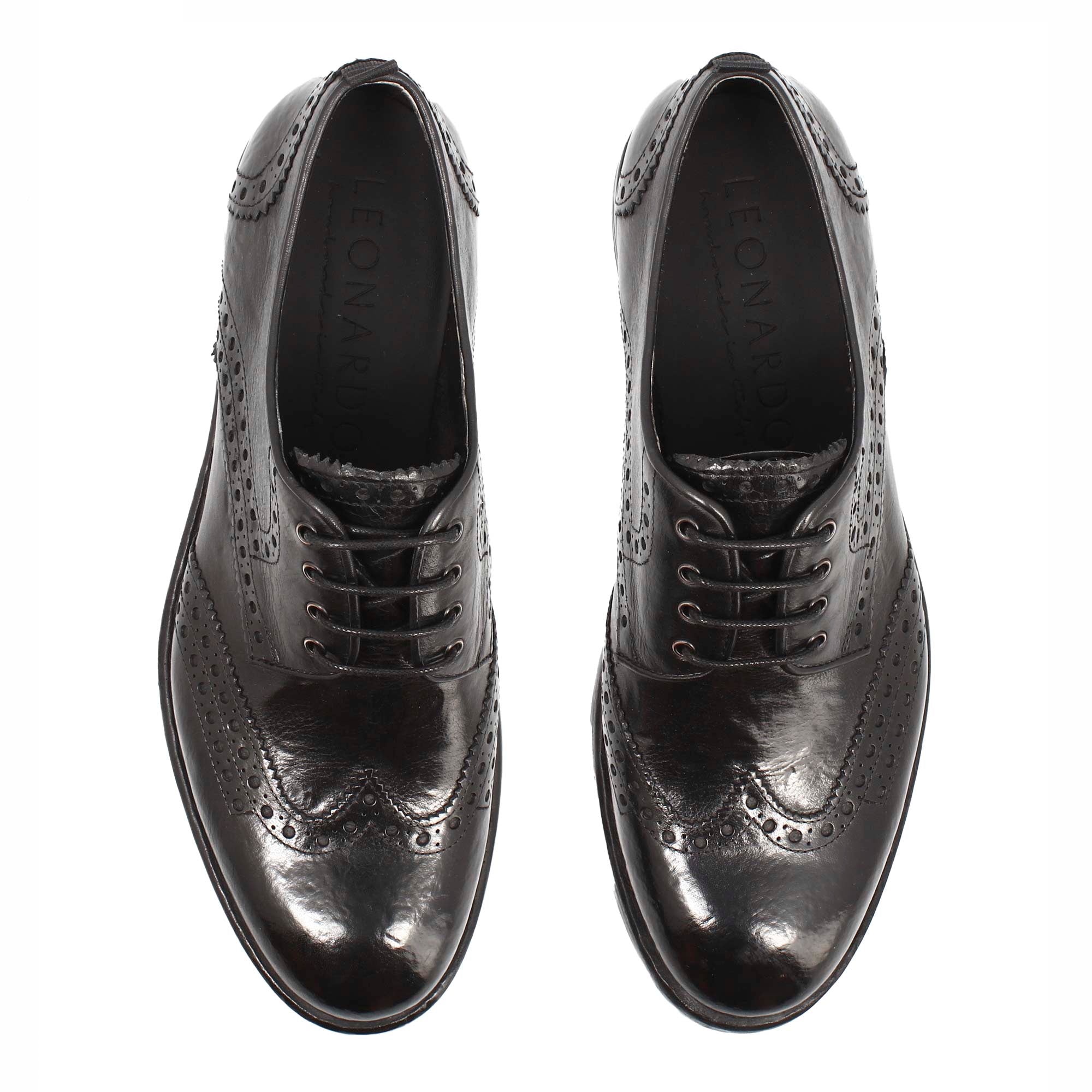 Leonardo Shoes Lorenzo derby uomo nero brogue pelle