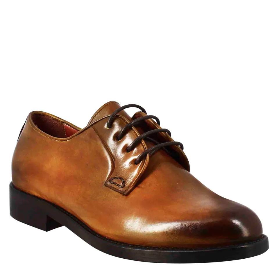 Leonardo Shoes Derby stringate donna pelle marrone chiaro cuoio