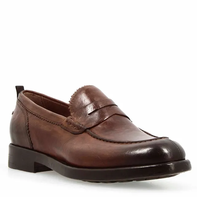 Leonardo Shoes Tevere Mocassino Uomo Pelle Marrone College