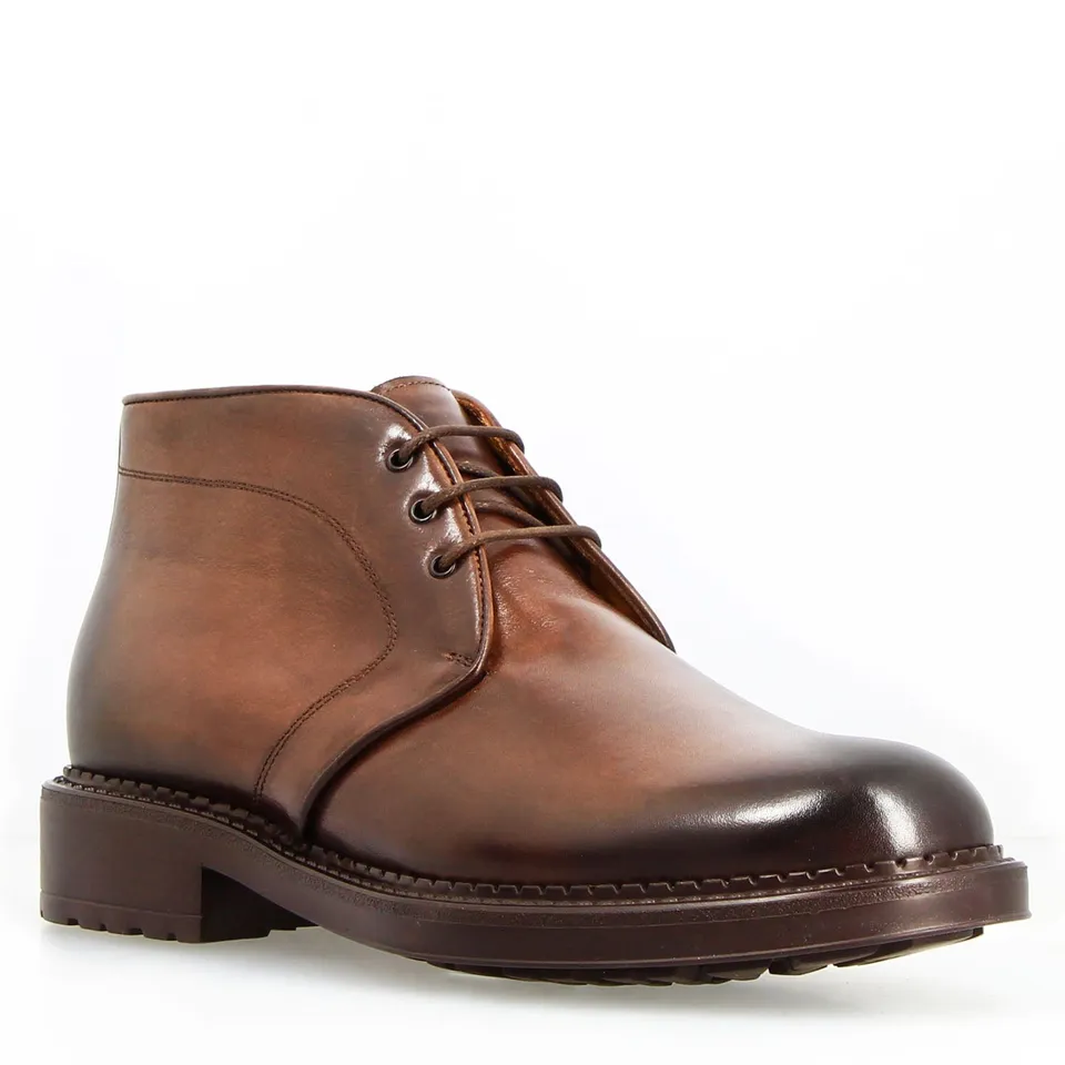 Leonardo Shoes Bacco chukka boot uomo pelle marrone scuro