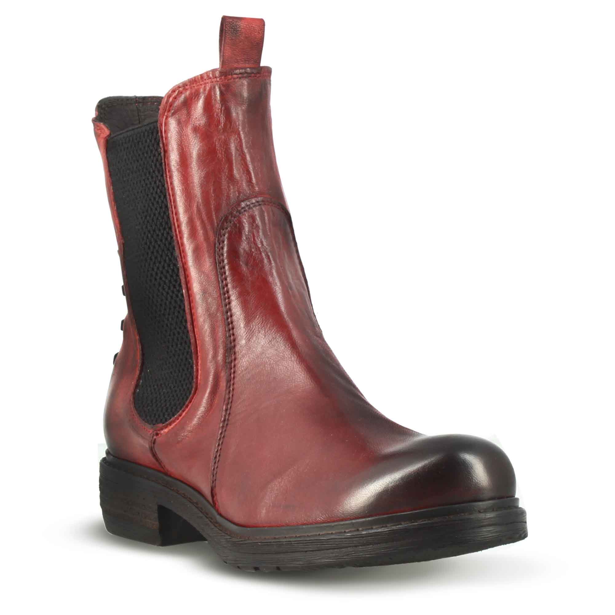 Leonardo Shoes BF-30 stivaletti donna pelle rosso vintage
