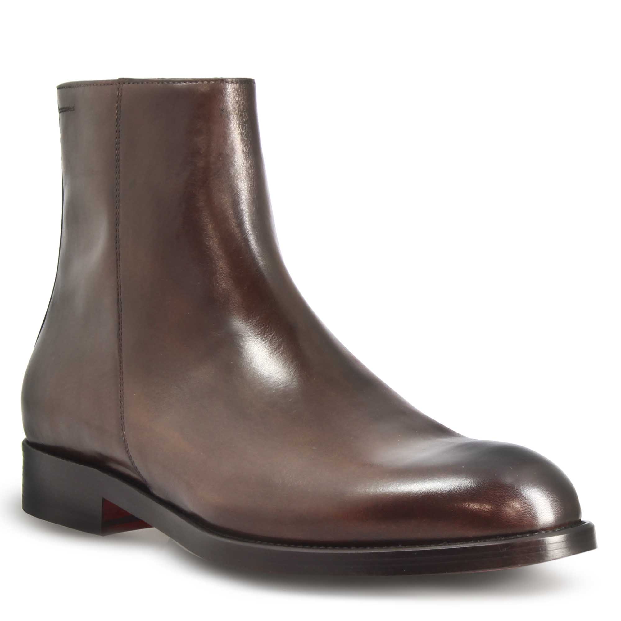Leonardo Shoes Stivaletti Uomo Pelle Marrone Scuro Cerniera