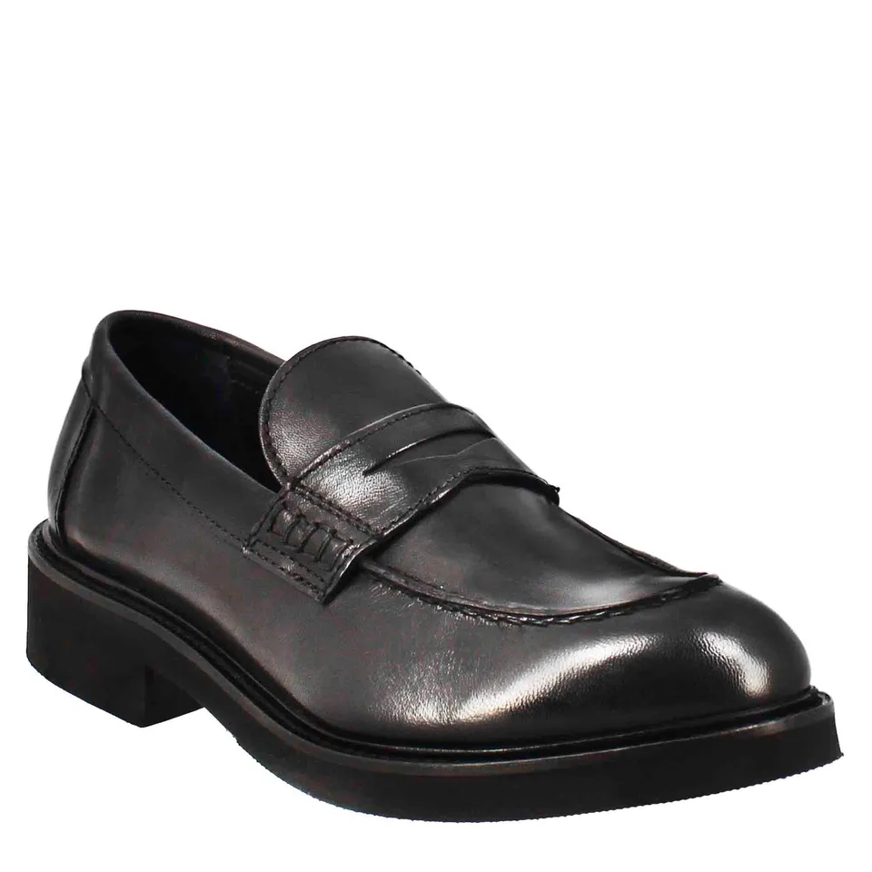 Leonardo Shoes Mocassini Donna paupa pelle nero vintage gomma