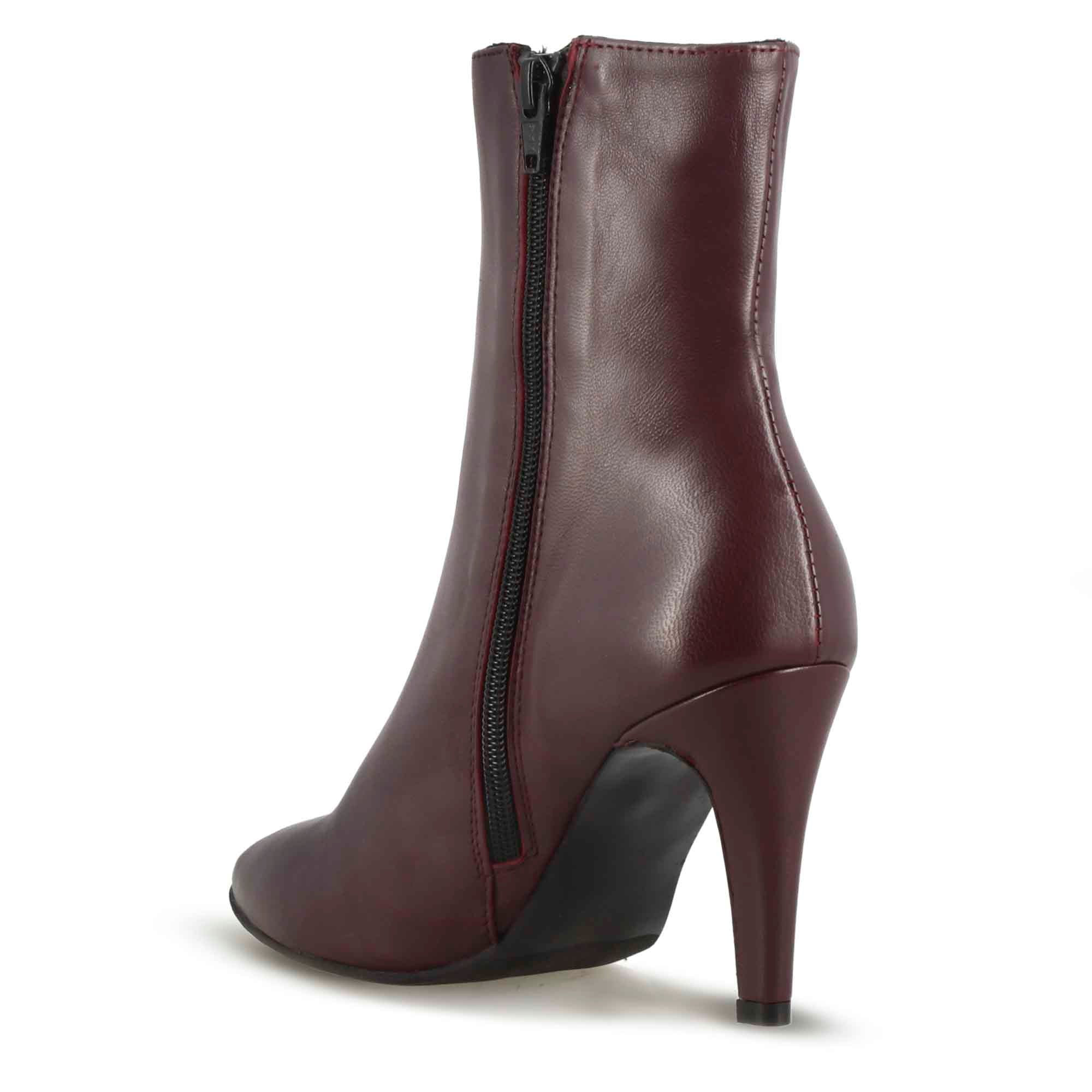 Leonardo Shoes Stivali Donna stivaletto bordeaux pelle tacco 9 cm