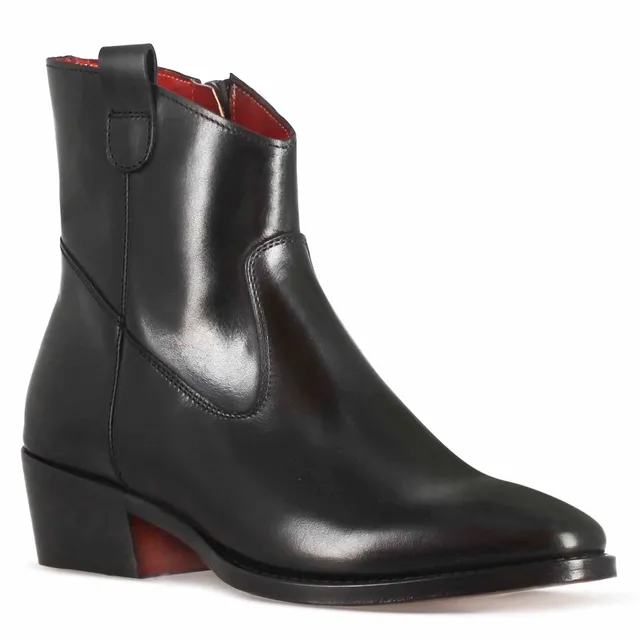 Leonardo Shoes Stivali Donna Texano Stivaletto Pelle Nero Tacco 4 cm