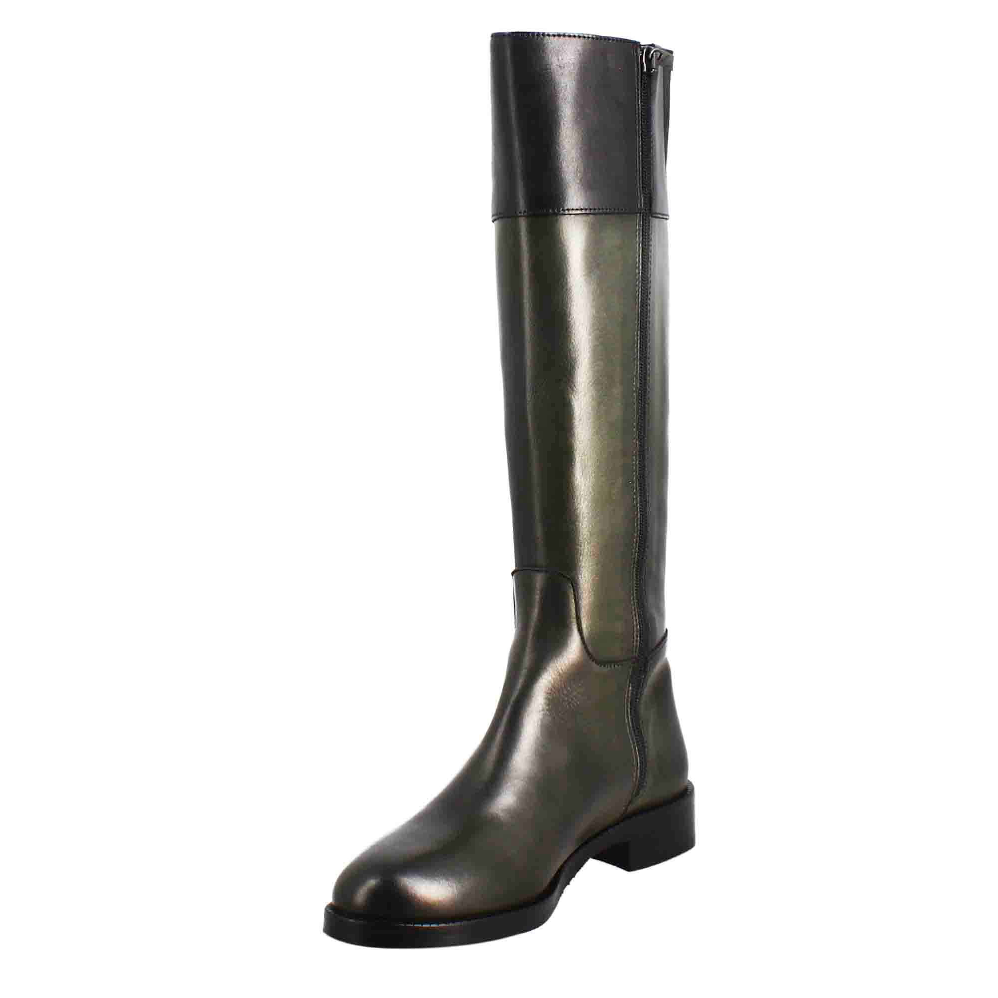 Leonardo Shoes Stivali Donna ginocchio verde nero tacco 3 cm