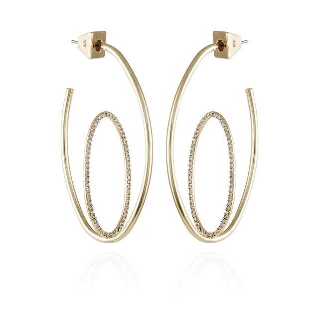 Vince Camuto Orecchini Cerchio Oro Doppio Cristalli