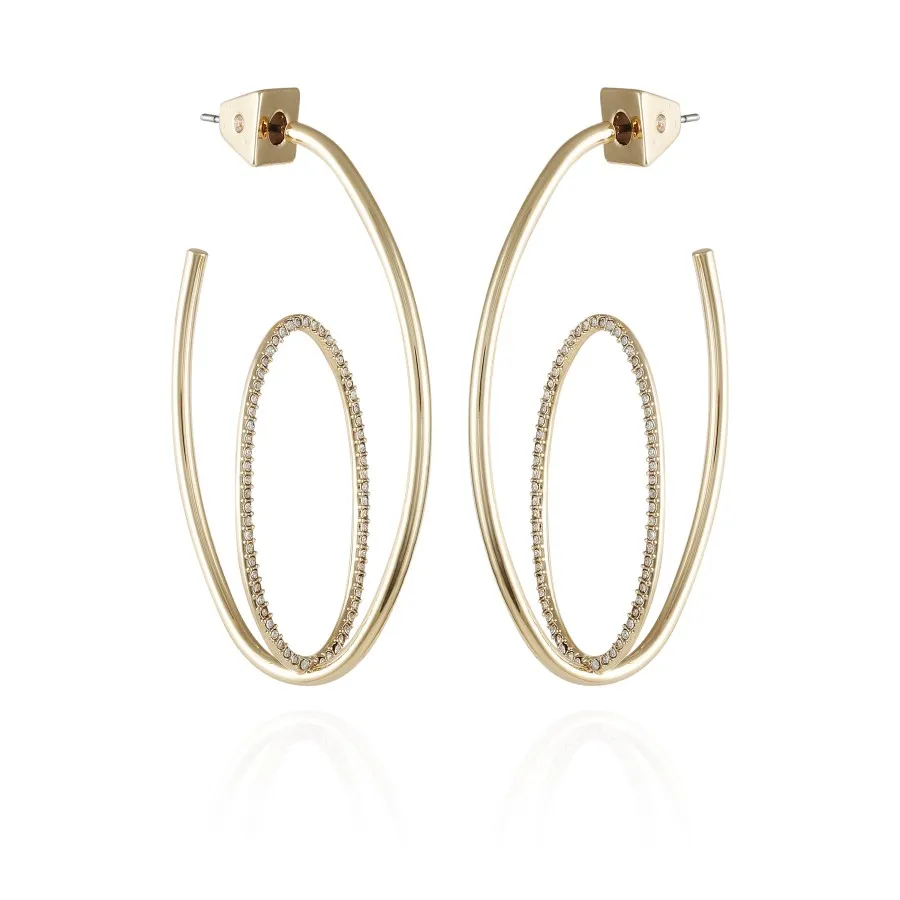 Vince Camuto Orecchini Cerchio Oro Doppio Cristalli
