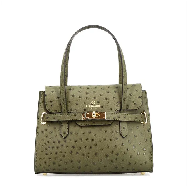 Leonardo Shoes Rosetta M borsa donna verde stampa struzzo