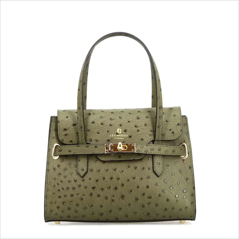 Leonardo Shoes Rosetta M borsa donna verde stampa struzzo