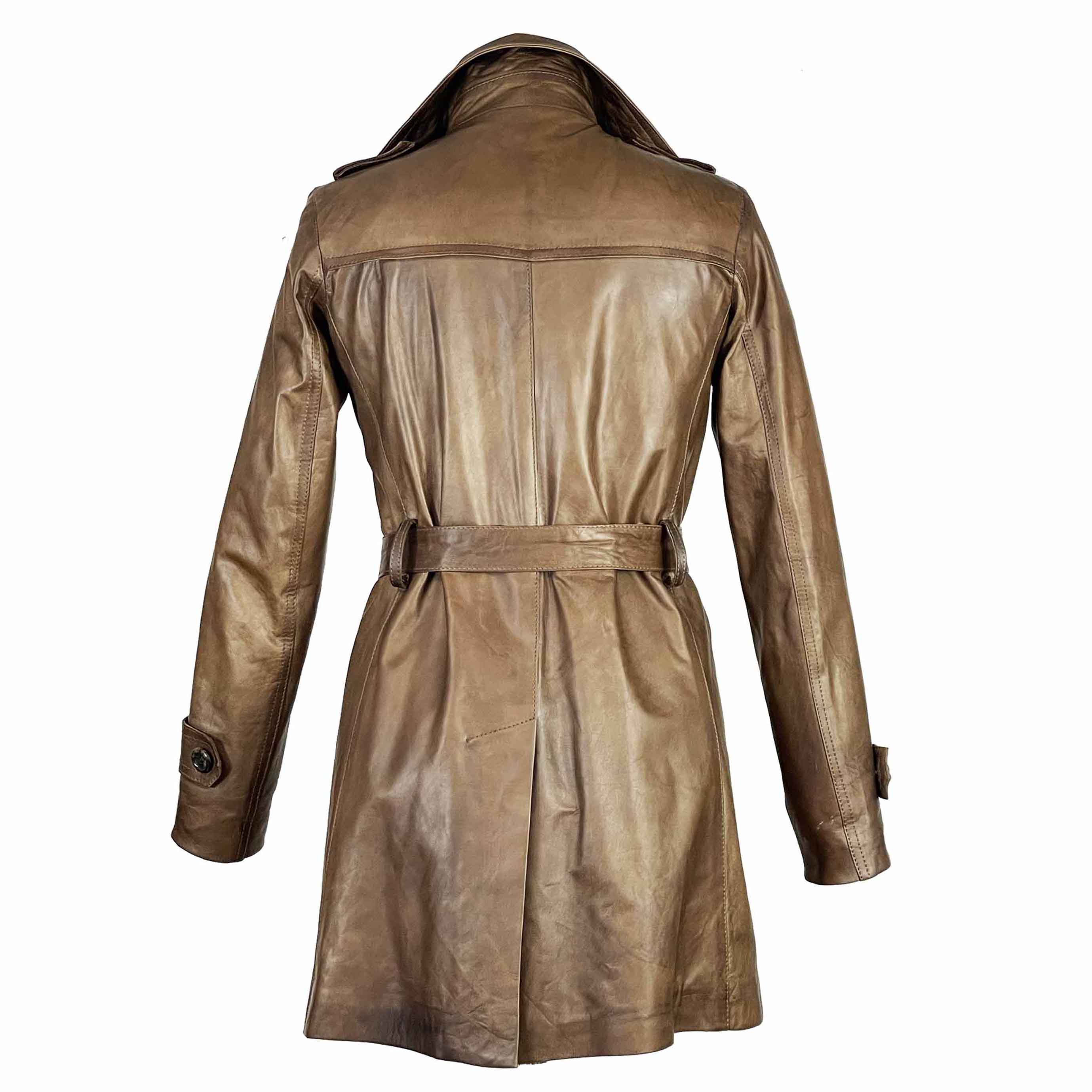 Leonardo Shoes Trench Marrone Giacca Donna Pelle