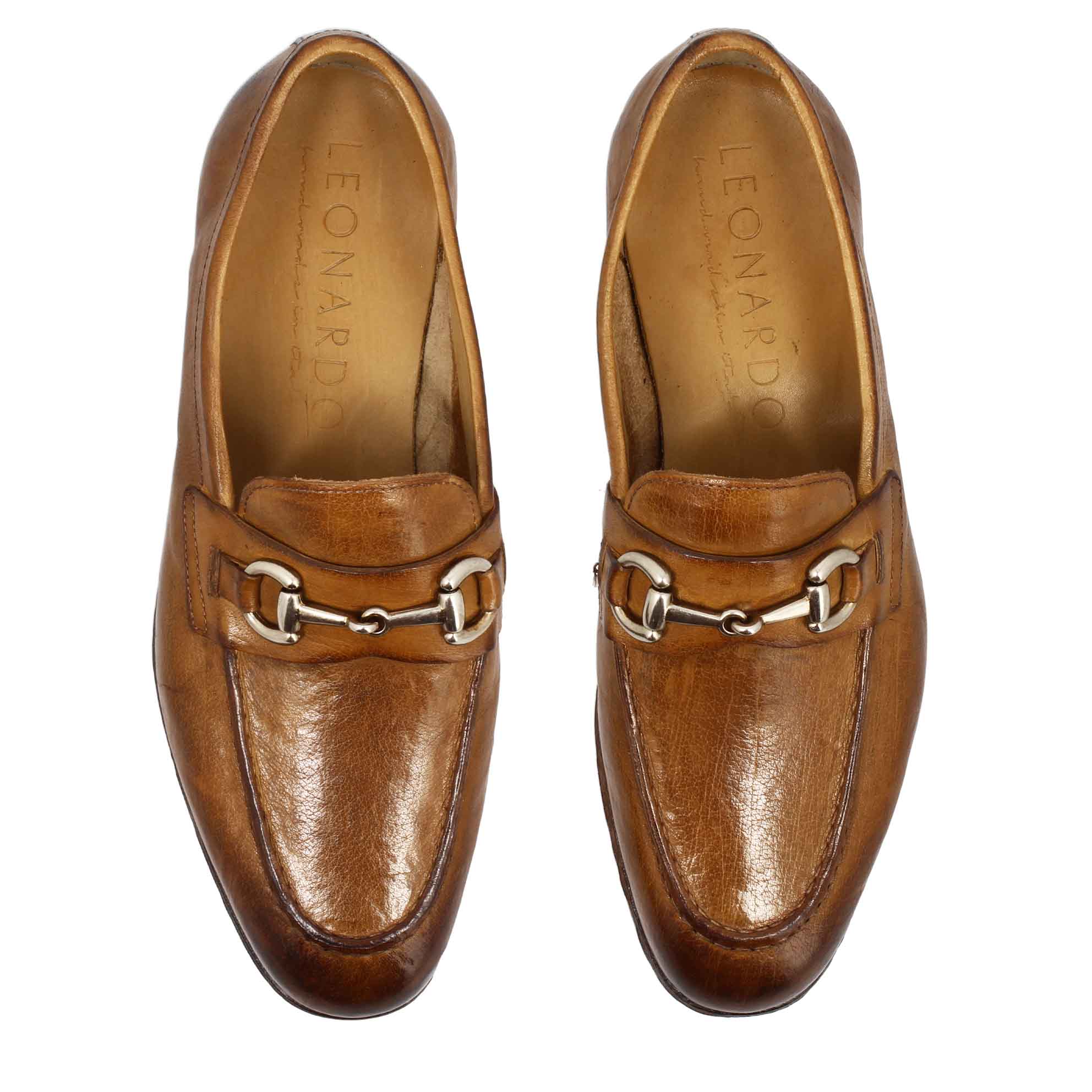 Leonardo Shoes Mocassini Uomo Palatino Buf Pelle Marrone