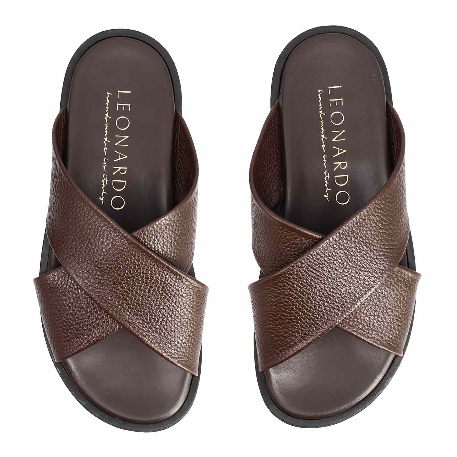 Leonardo Shoes Orfeo sandali uomo pelle marrone scuro
