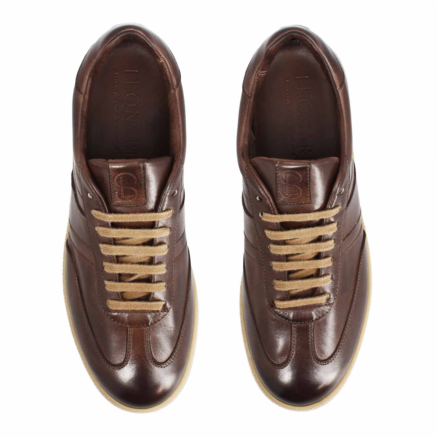 Leonardo Shoes Bizantino Sneakers Uomo Pelle Marrone Scuro Lacci