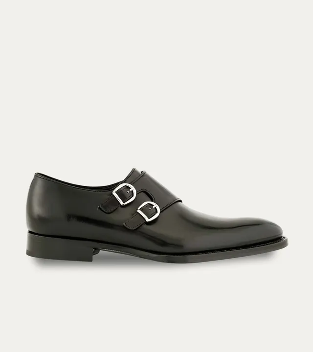 Ace Marks Alfie Double Monk Scarpe Uomo Nere Pelle