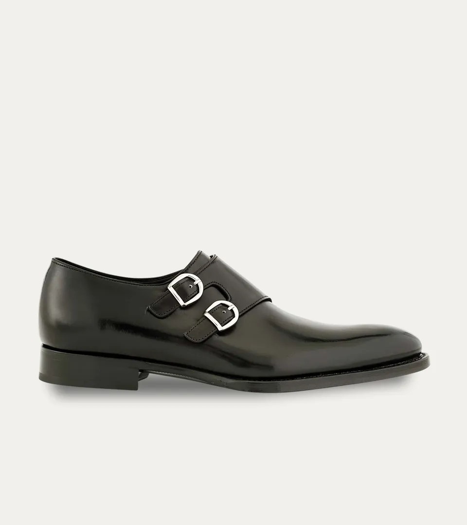 Ace Marks Alfie Double Monk Scarpe Uomo Nere Pelle