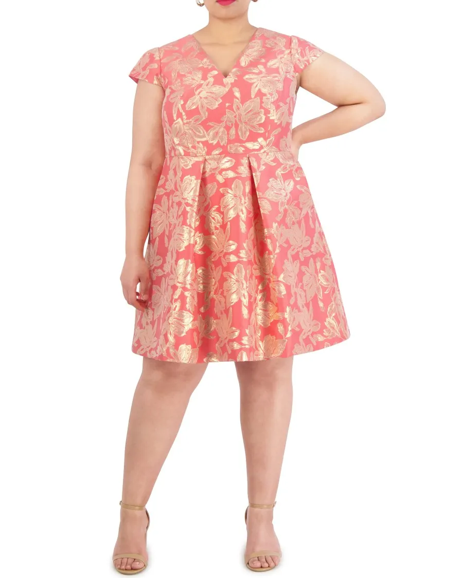 Vince Camuto abito plissettato jacquard floreale scollo V