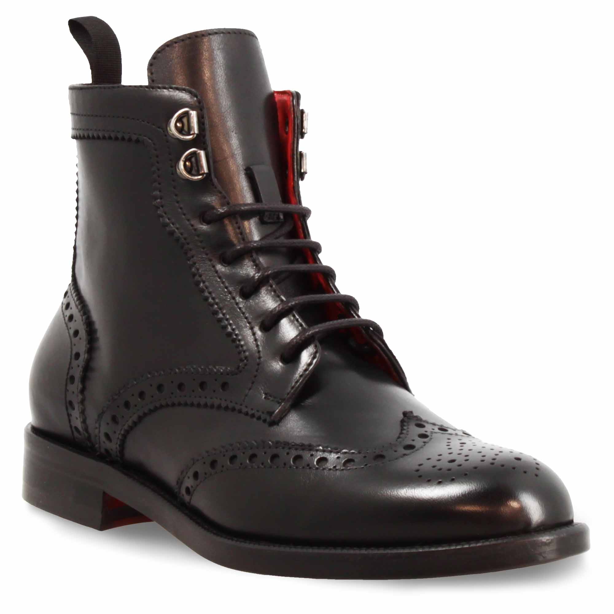 Leonardo Shoes Anfibio Donna Brogue Pelle Nera