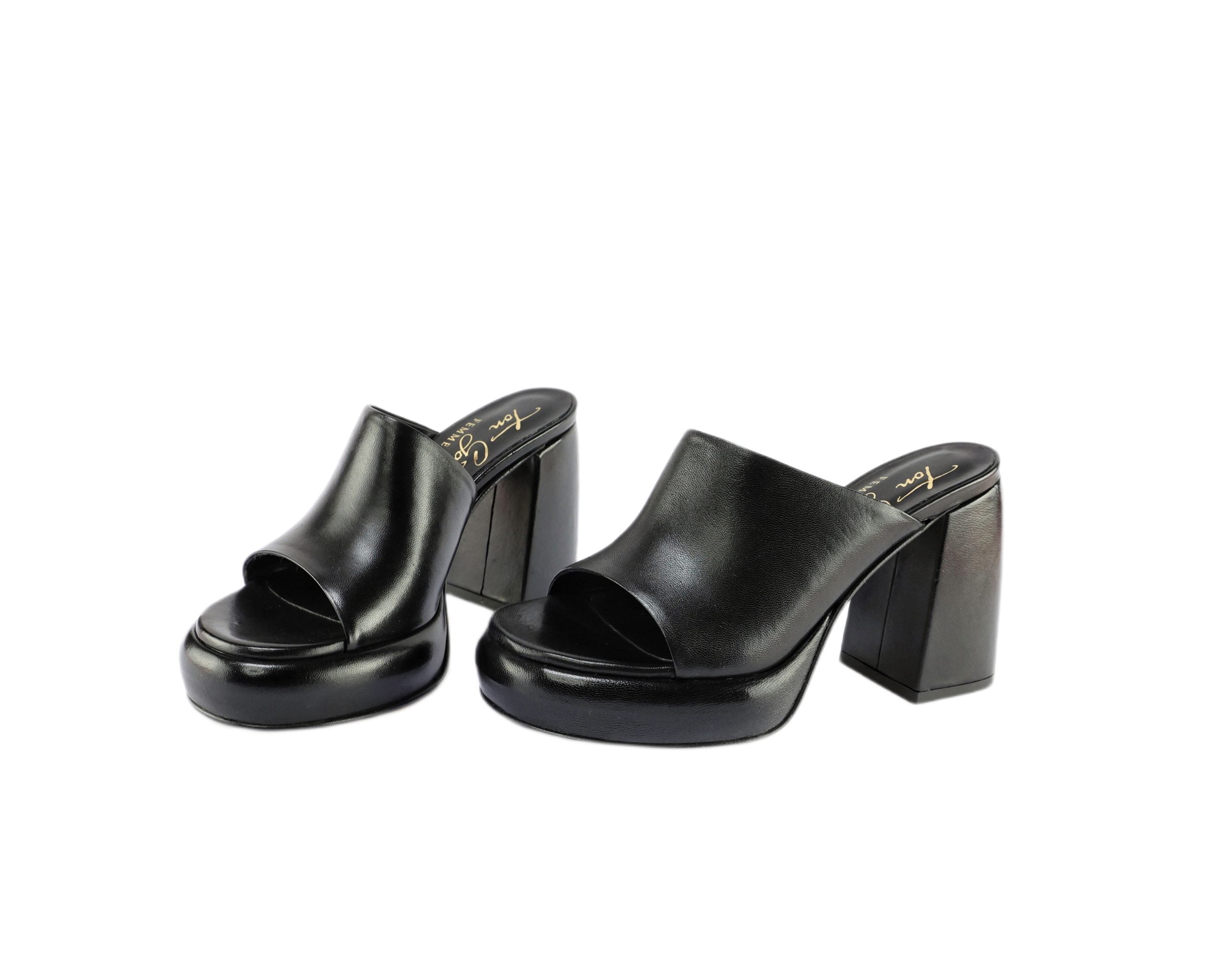 Ton Goût Cream sabot donna nappa nero plateau