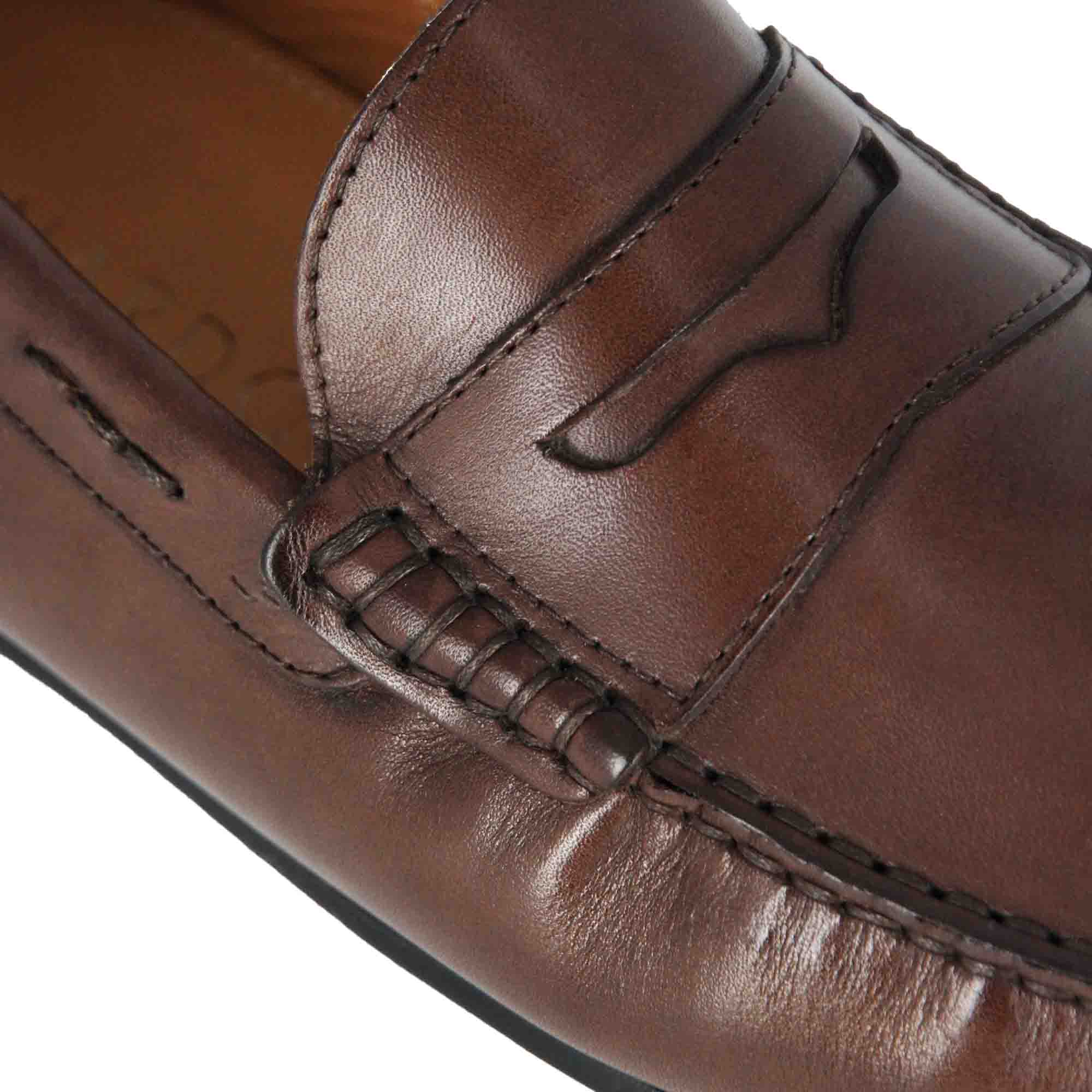 Leonardo Shoes Mocassino Barca Uomo Pelle Marrone Scuro