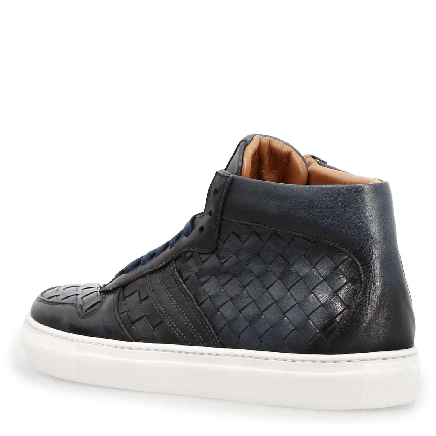 Leonardo Domizio sneakers alte uomo pelle blu intrecciata
