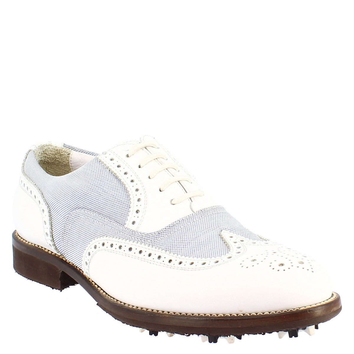 Leonardo Shoes Scarpe Golf Pelle Bianca Tacchetti