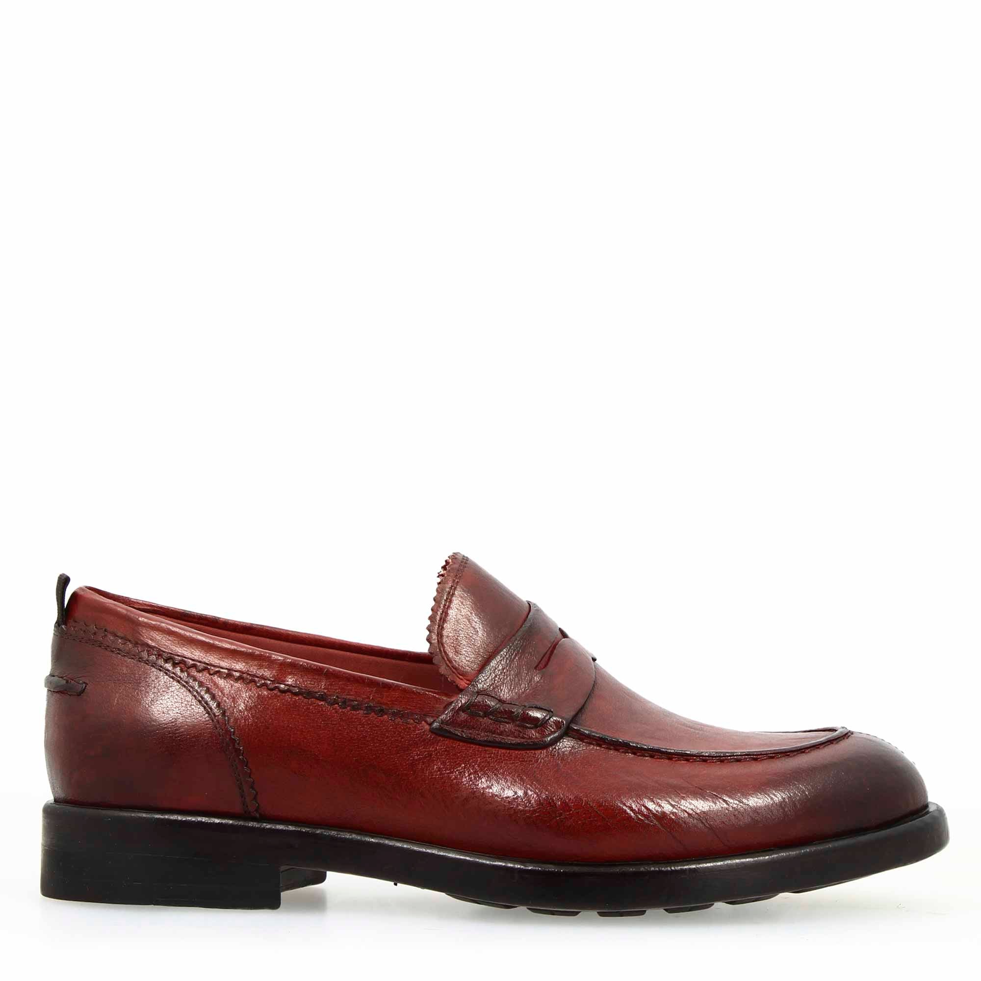 Leonardo Shoes Tevere Mocassino Uomo Pelle Bordeaux